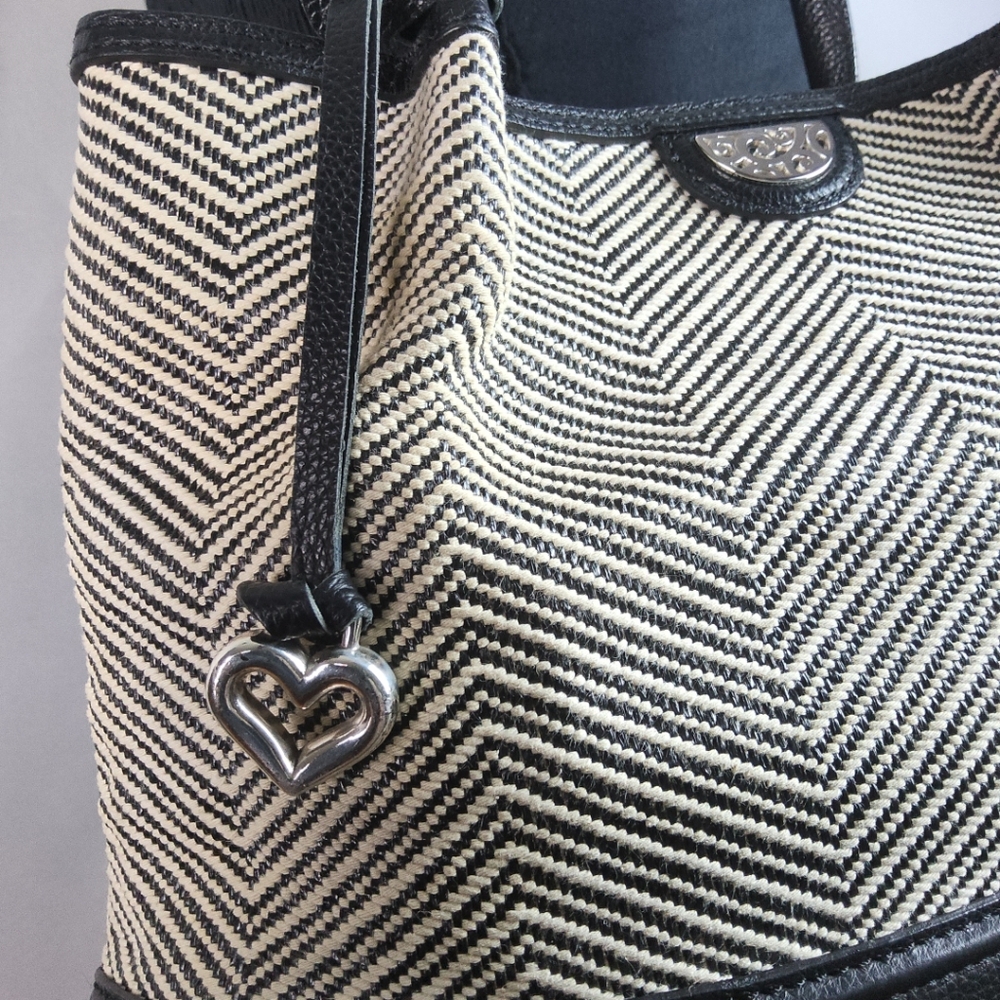 BRIGHTON Cala Tote Purse Blk & Wht Woven Black Leather Base ClassicCore ChicCore - Picture 5 of 12